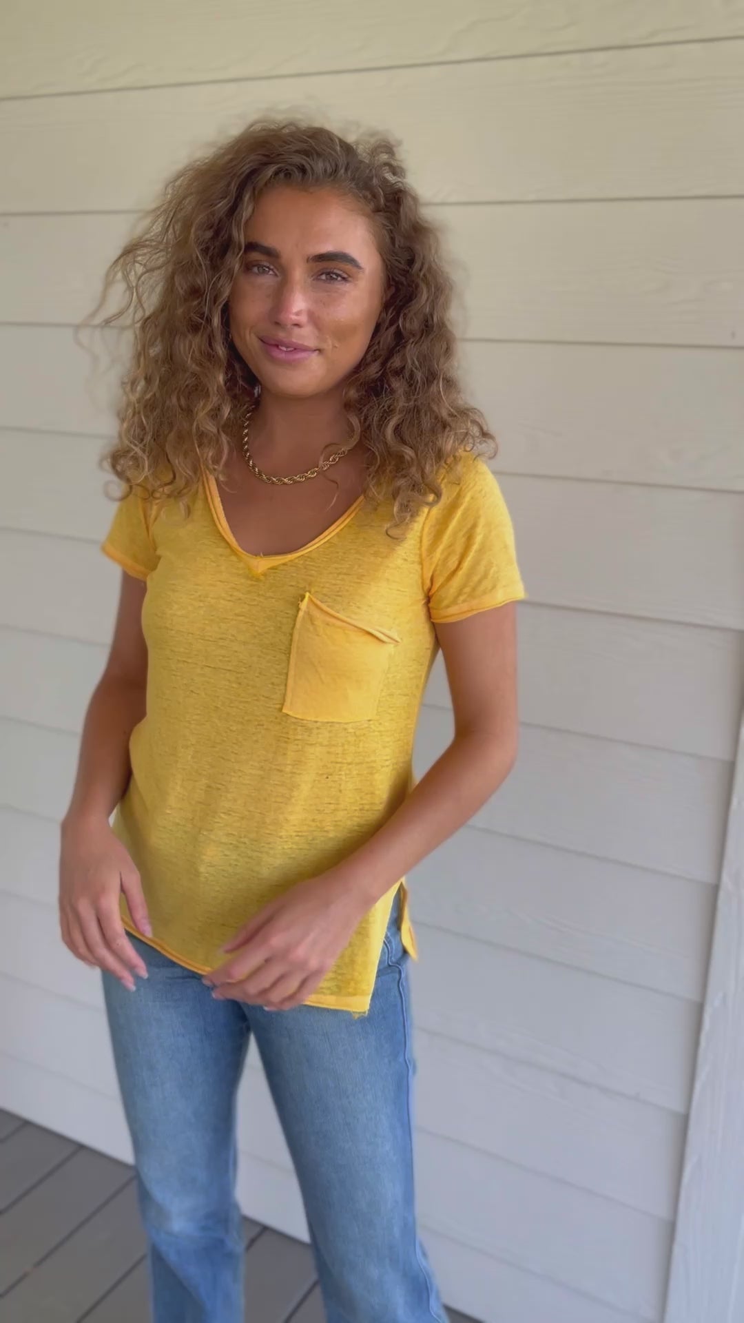 Melange Burnout V-Neck T-Shirt in Yellow Gold - 8/9/2023