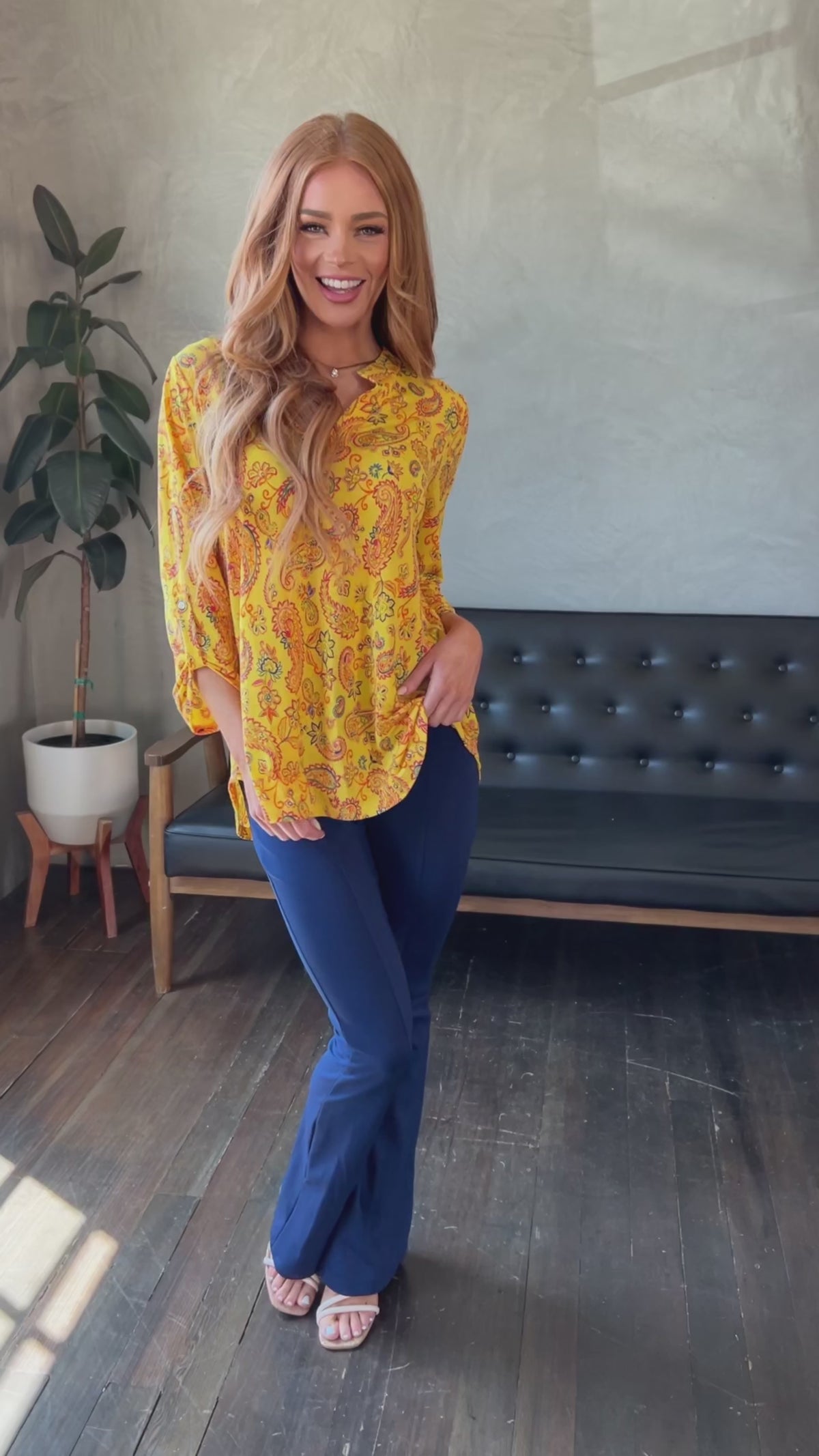 Lizzy Top in Yellow and Navy Paisley - 5/24/2024