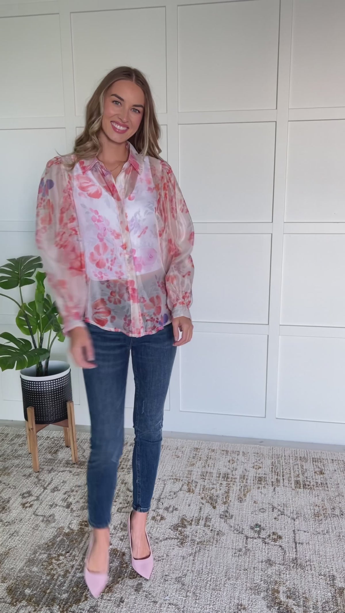 Call Me Back Sheer Floral Button Up Blouse - 12/17/2024