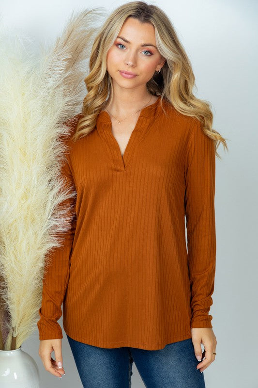 Long Sleeve Solid Knit Top in Brick
