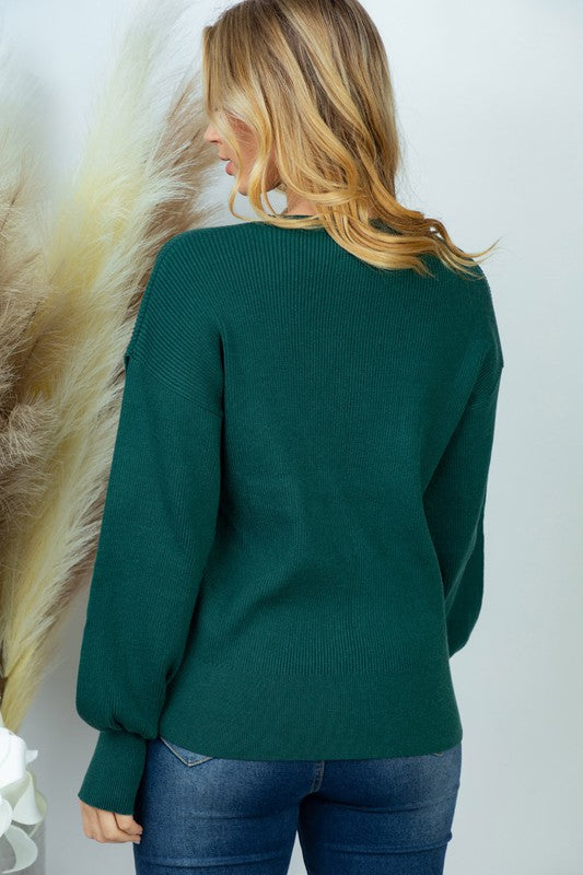 Slit Longsleeve Knit Sweater in Emerald