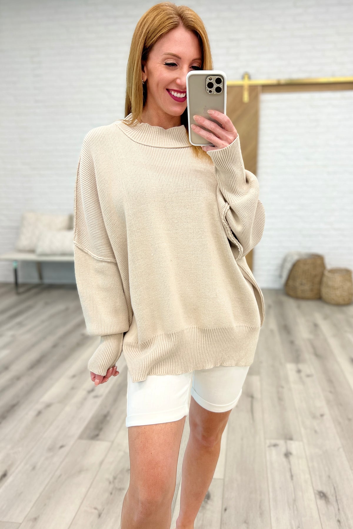 Margot Side Slit Oversized Sweater in Sand Beige - 4/19/2023