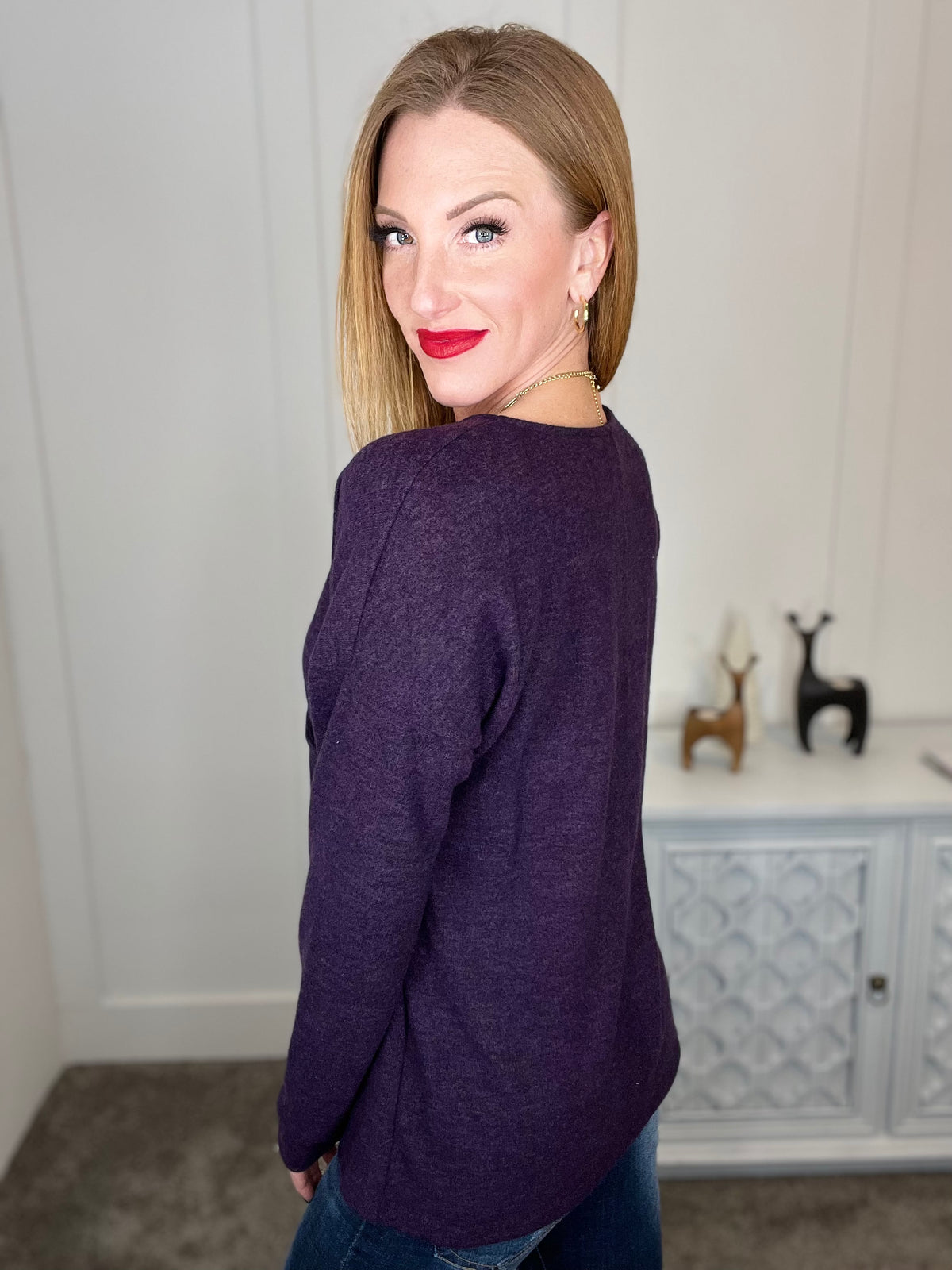 Knit Sweater with Crossover in Plum