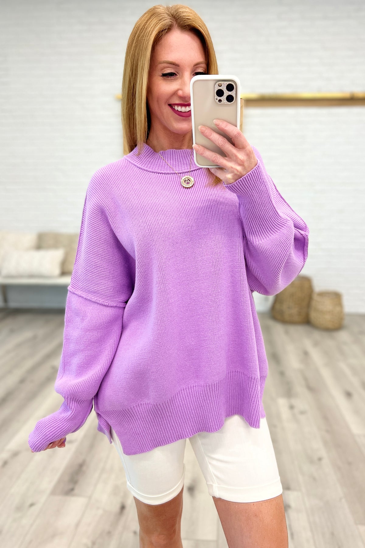 Margot Side Slit Oversized Sweater in Lavender - 4/19/2023