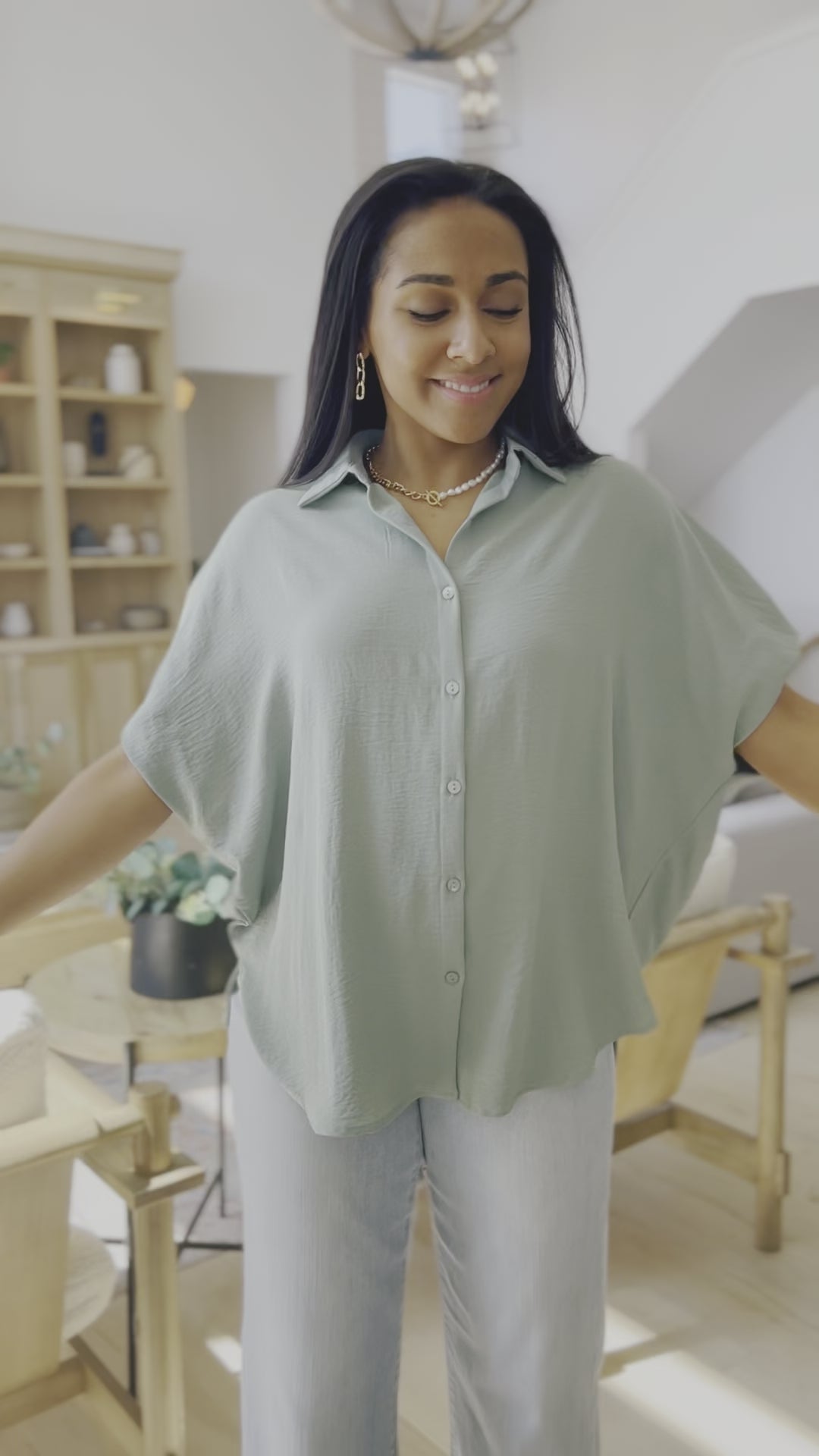 Sweet Simplicity Button Down Blouse in Sage - 4/28/2023