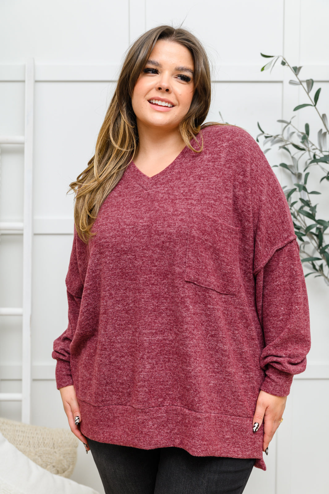 Brushed Soft Sweater In Burgundy - 11/25/2022