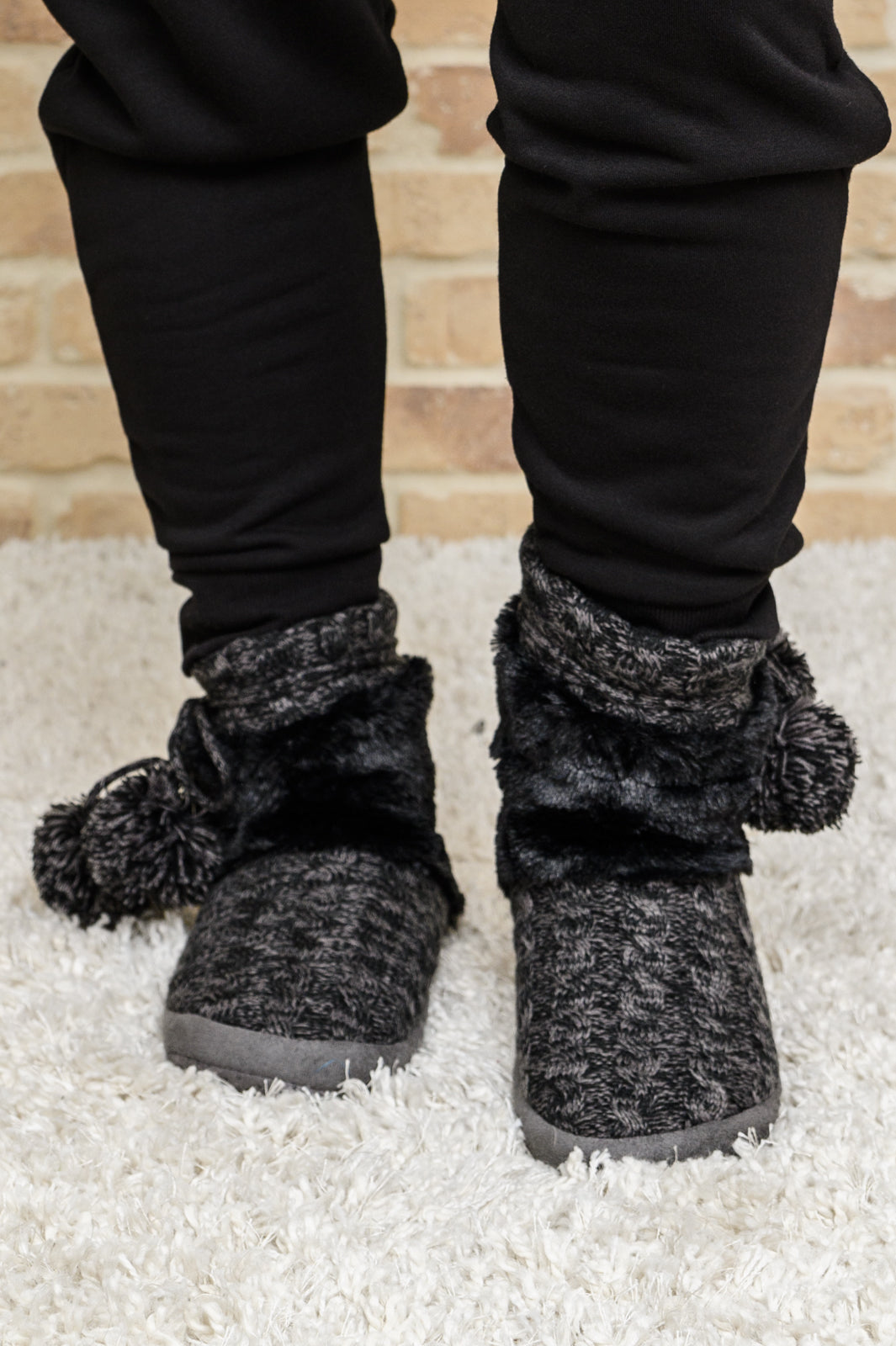 Cable Knit Slipper Boots With Pompom Trim - 11/25/2022