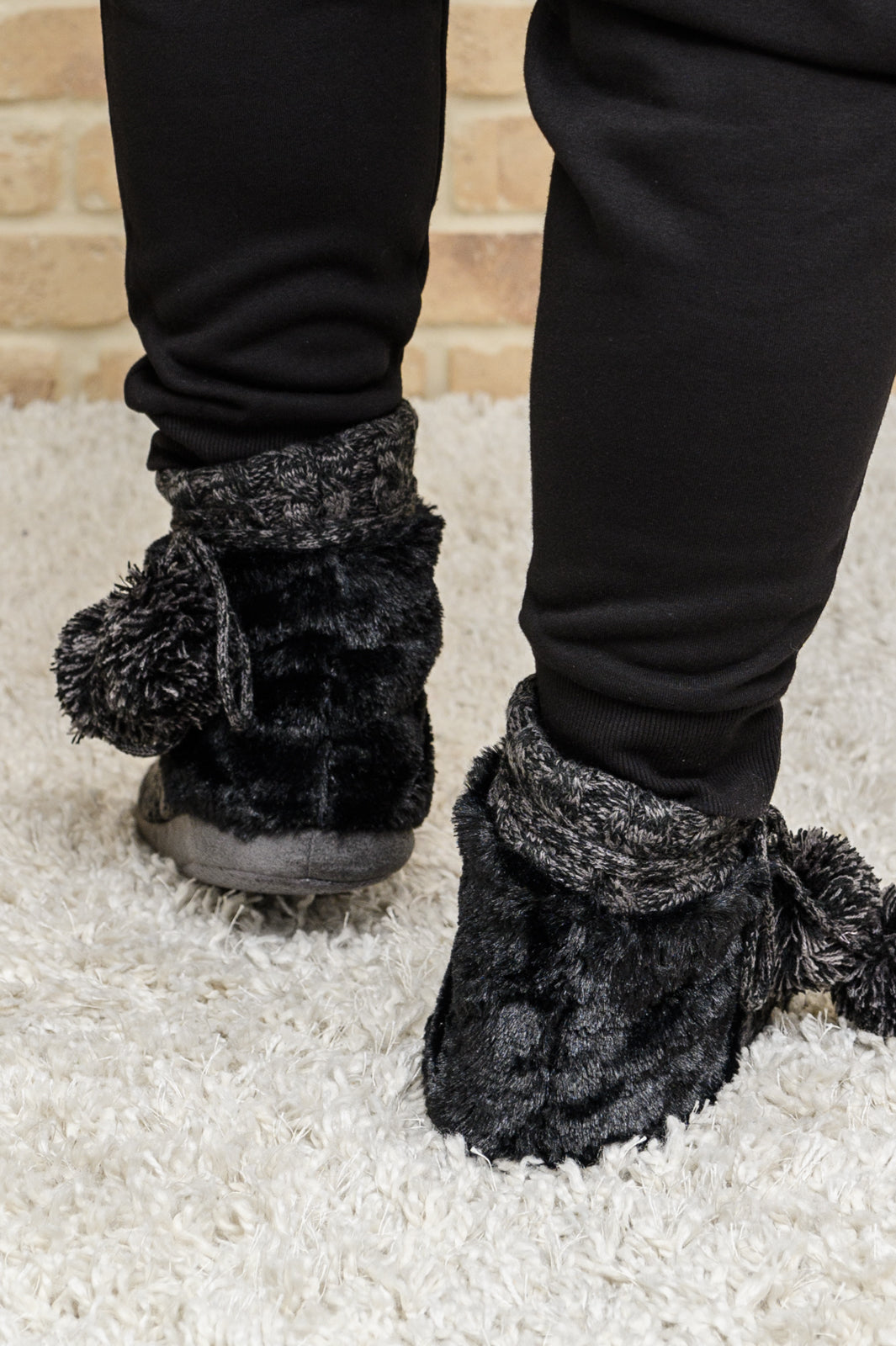 Cable Knit Slipper Boots With Pompom Trim - 11/25/2022