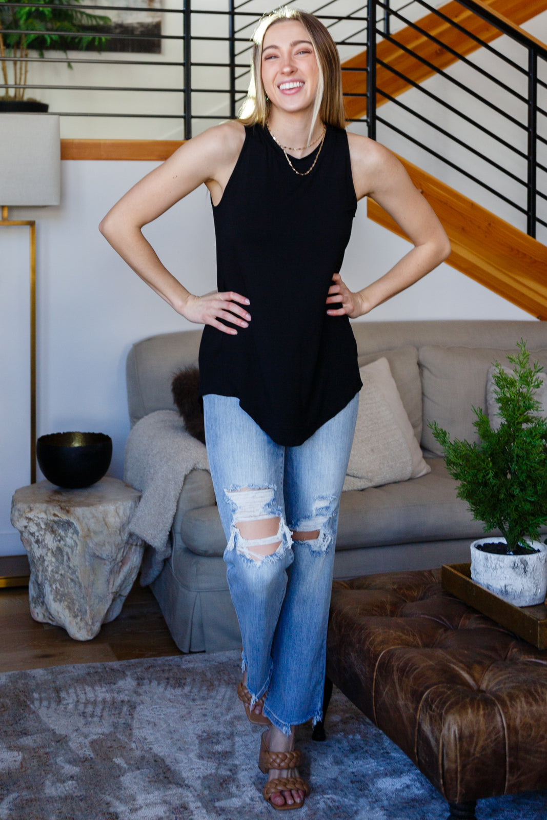 Can't Wait For Spring Hi-Low Sleeveless Top in Black - 1/31/2023