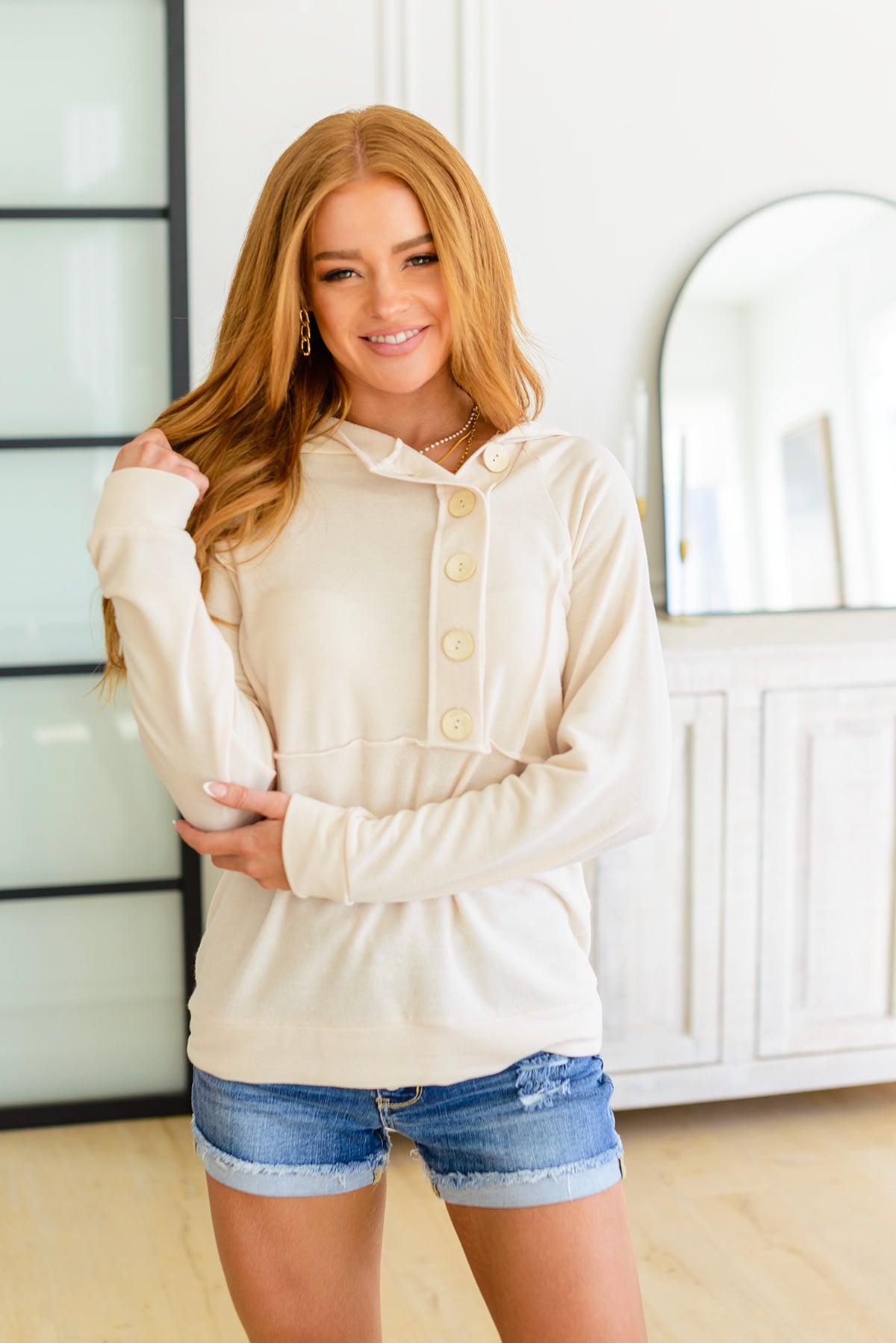 Capture the Day Side Button Hoodie in Oatmeal - 3/28/2023