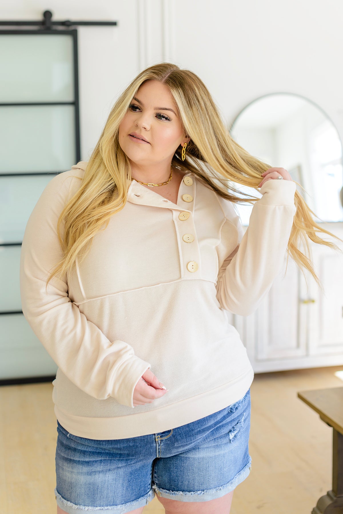 Capture the Day Side Button Hoodie in Oatmeal - 3/28/2023