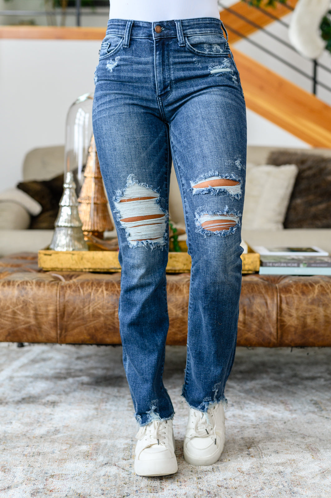 Christine High Contrast Slim Bootcut Destroyed Jeans - 1/3/2023