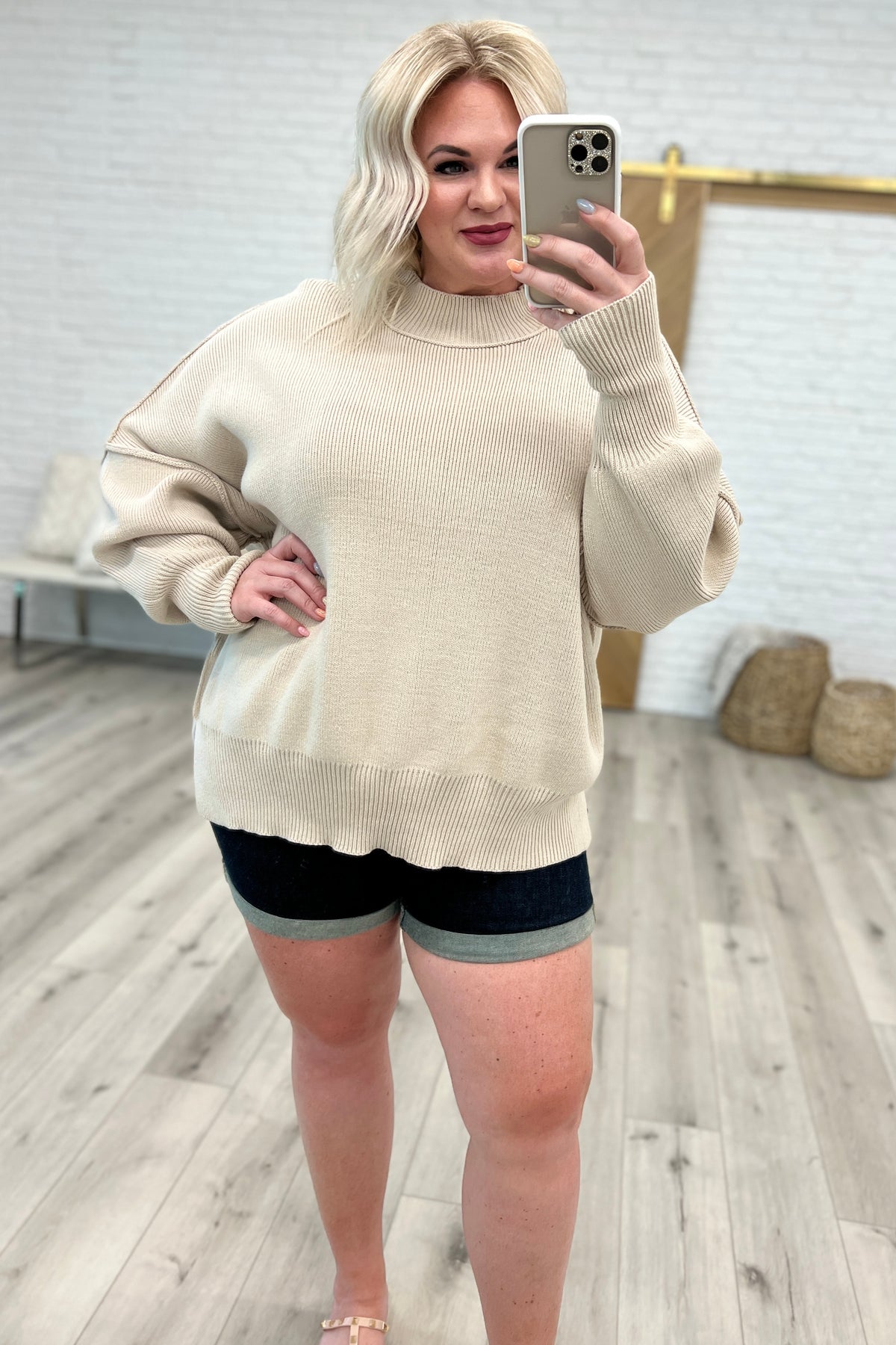 Margot Side Slit Oversized Sweater in Sand Beige - 4/19/2023