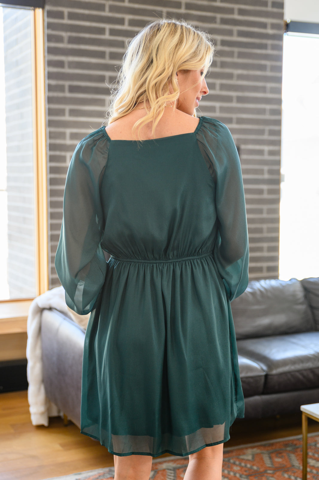 Front And Center Balloon Sleeve Dress in Green - 12/1/2022