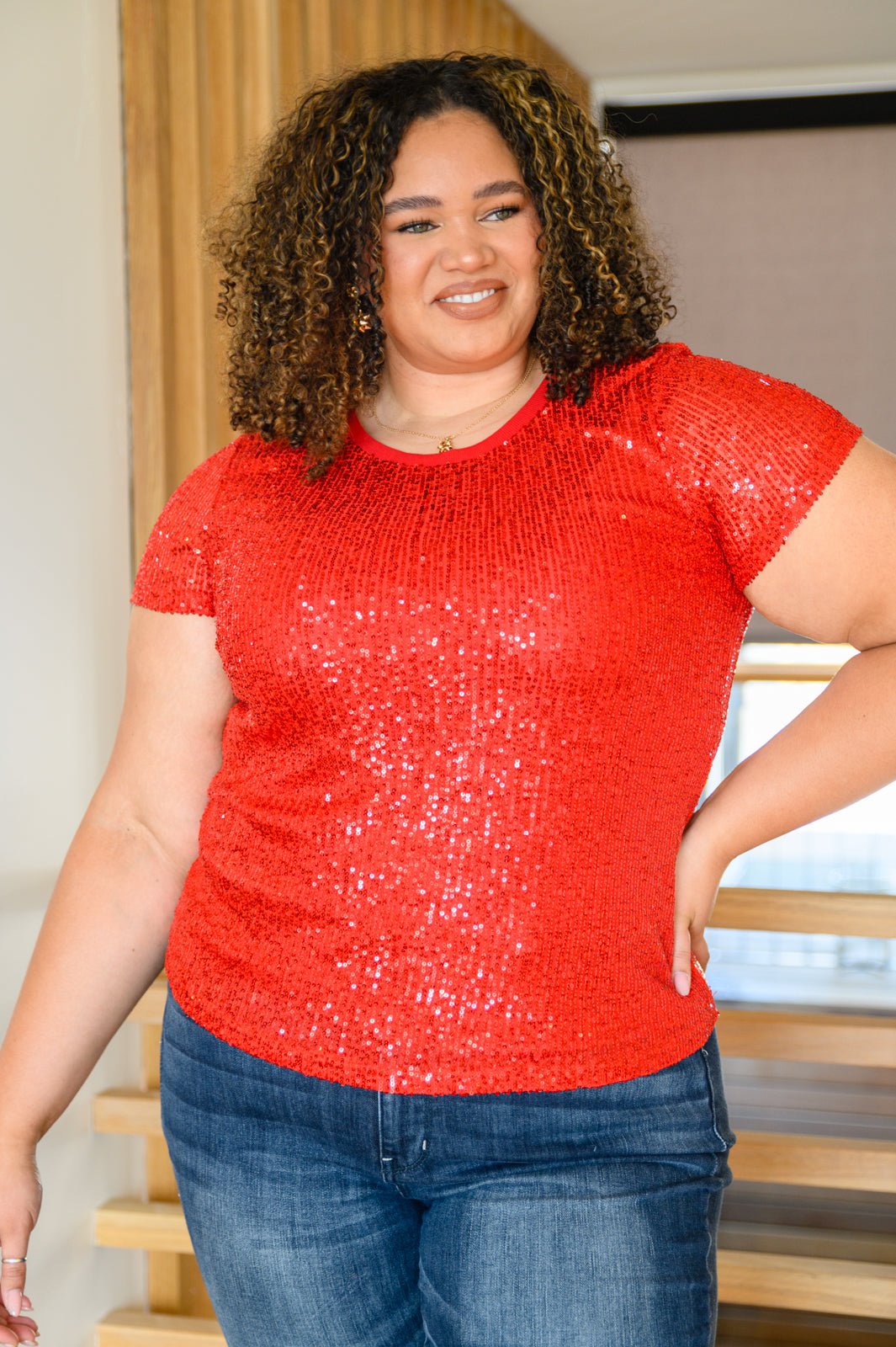 Glimmering Night Sequin Top in Red - 12/1/2022