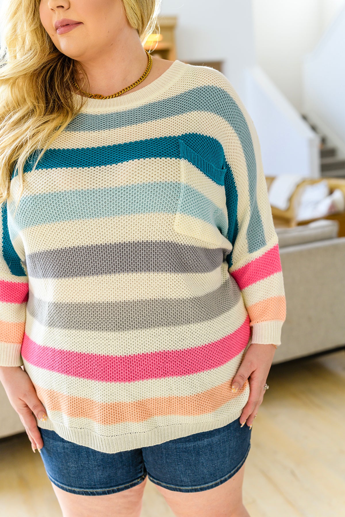 Happy Vibes Striped Quarter Sleeve Top - 3/24/2023