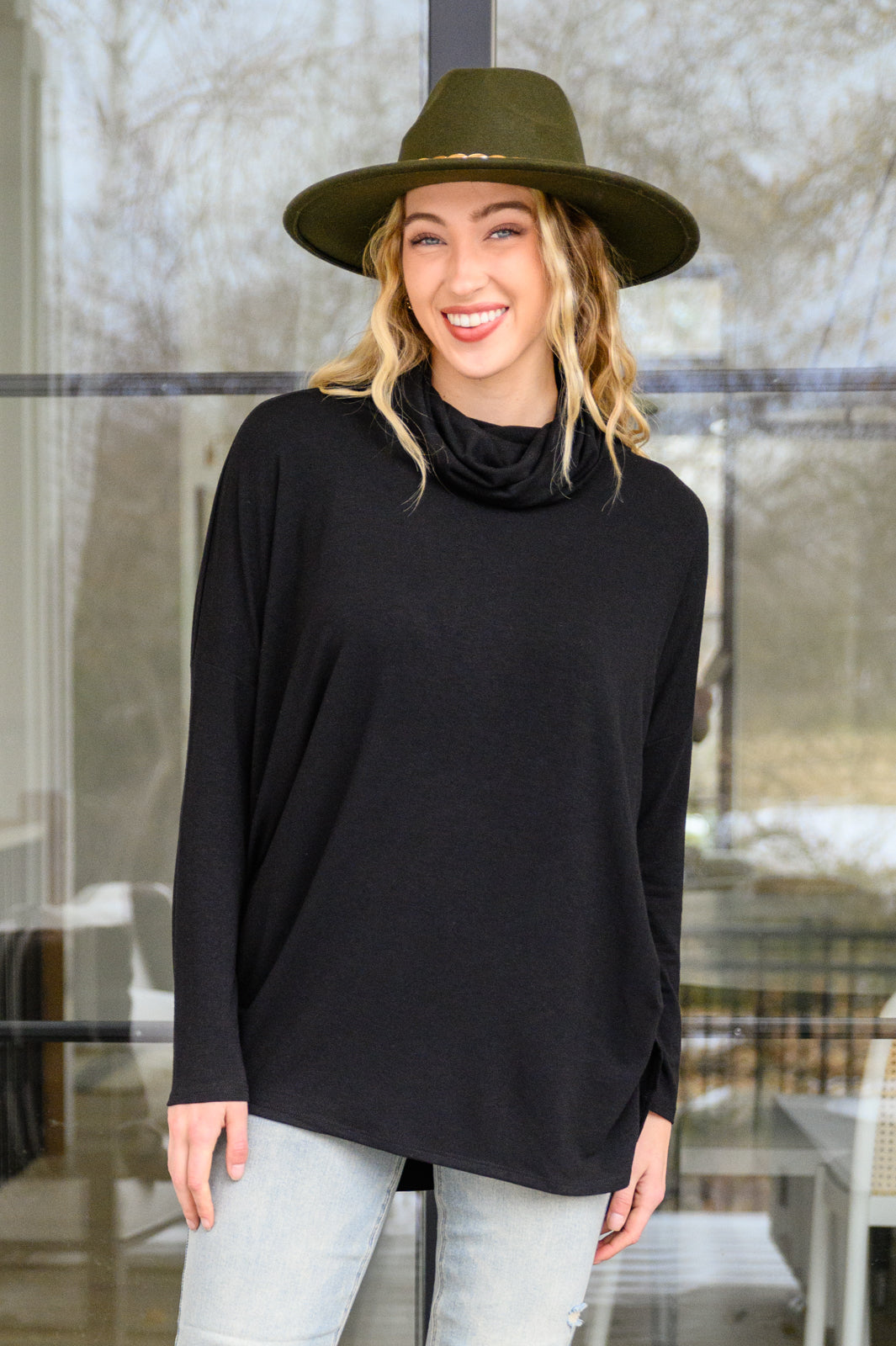 Hilton Cowl Neck Long Sleeve Top in Black - 12/20/2022