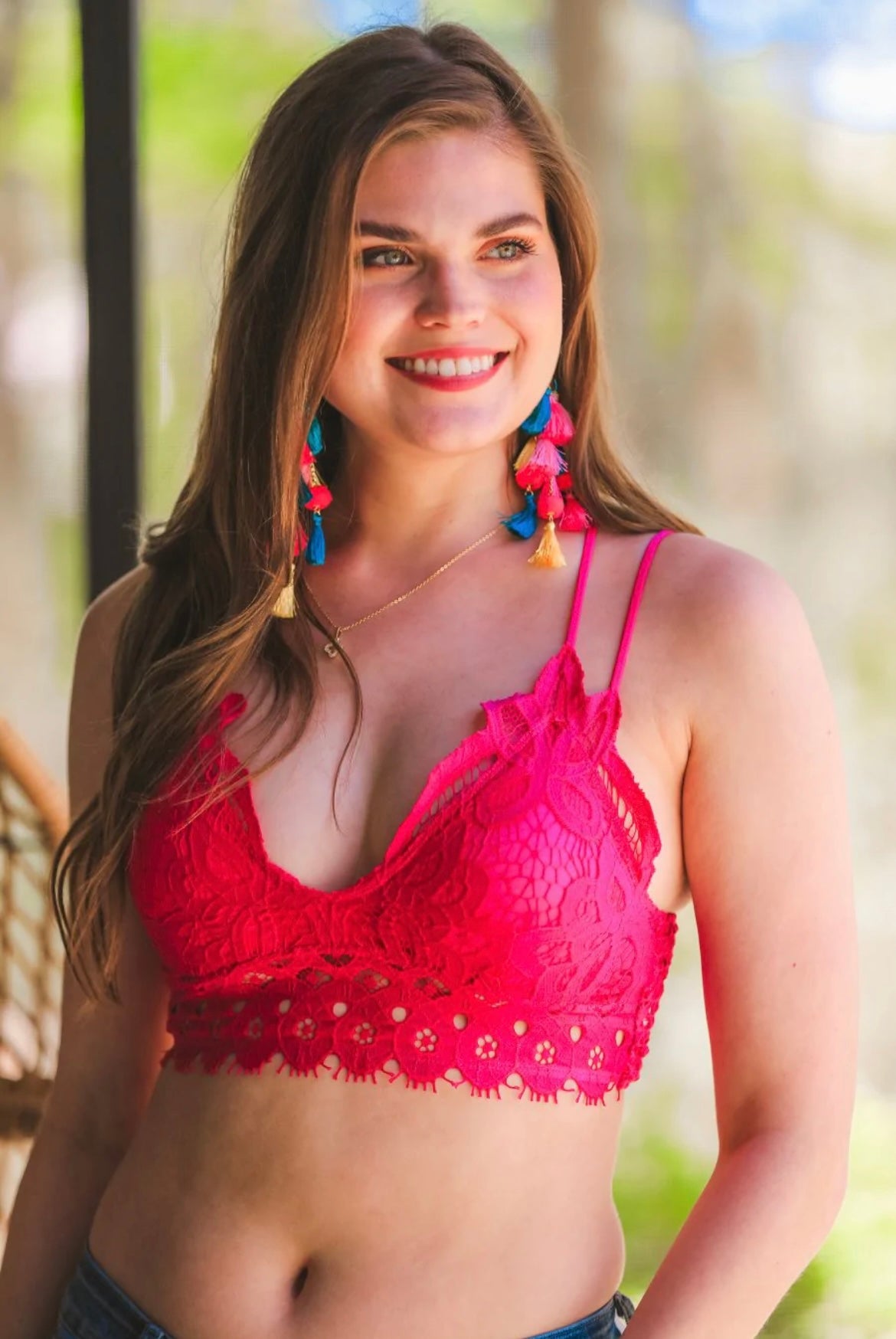 Ella Lace Scalloped Bralette in Hot Pink - RTS