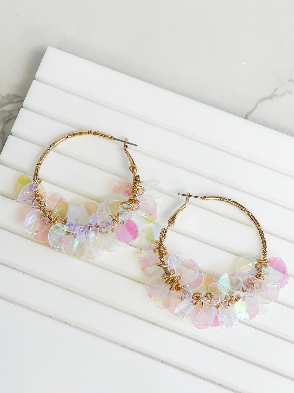 PREORDER: Gold Sequin Hoop Earrings in Three Colors