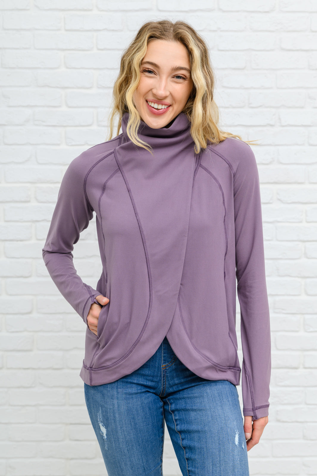 Janie Asymmetric Cowl Neck Jacket In Mulberry - 11/21/2022