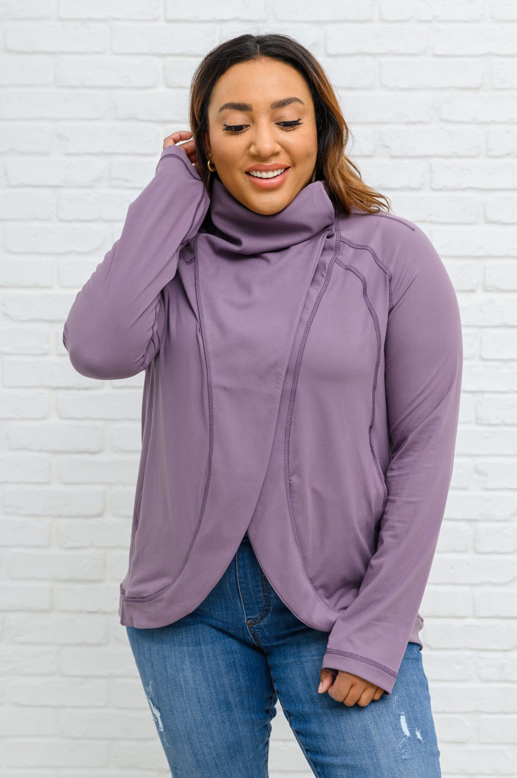 Janie Asymmetric Cowl Neck Jacket In Mulberry - 11/21/2022