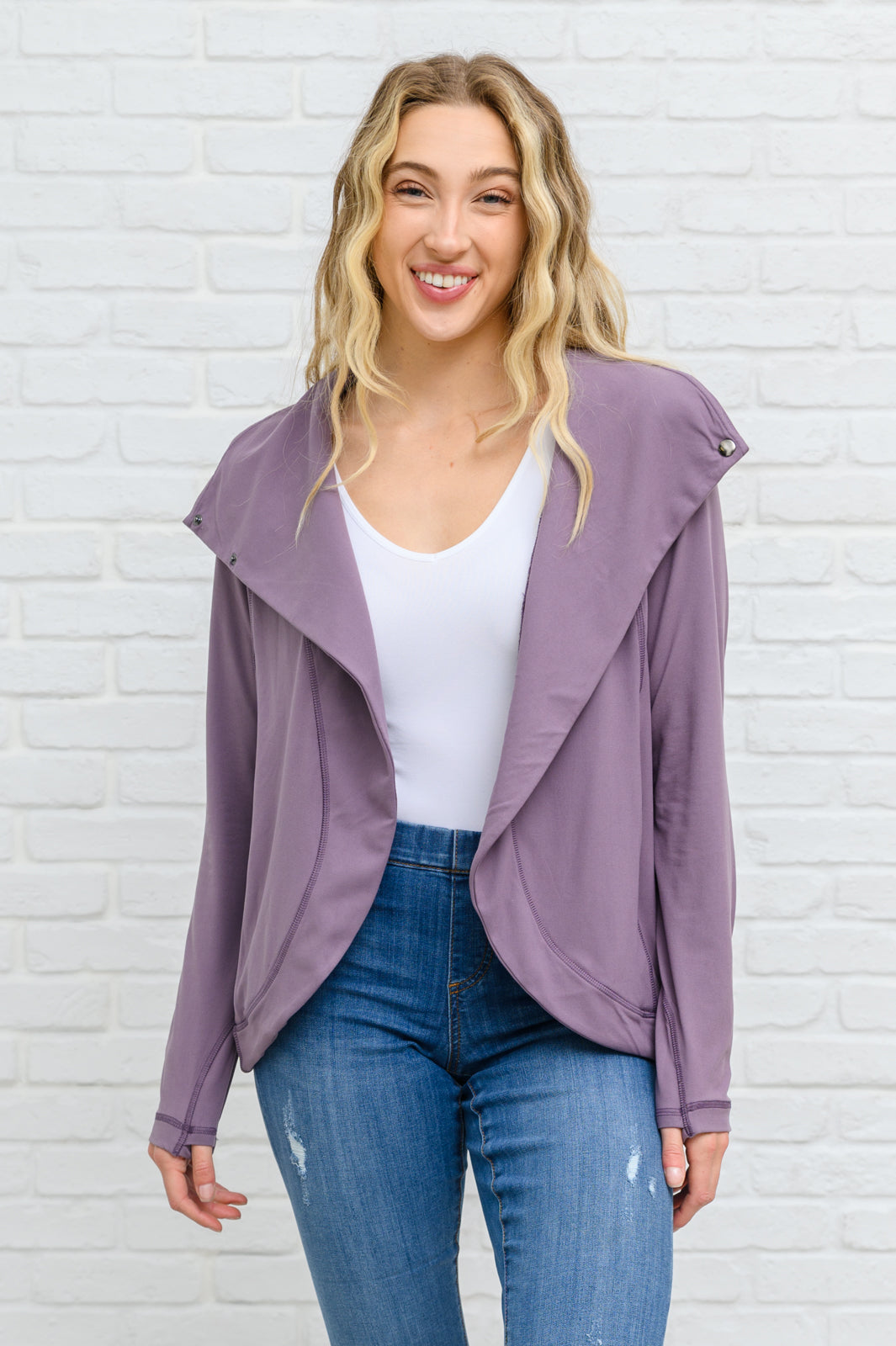 Janie Asymmetric Cowl Neck Jacket In Mulberry - 11/21/2022