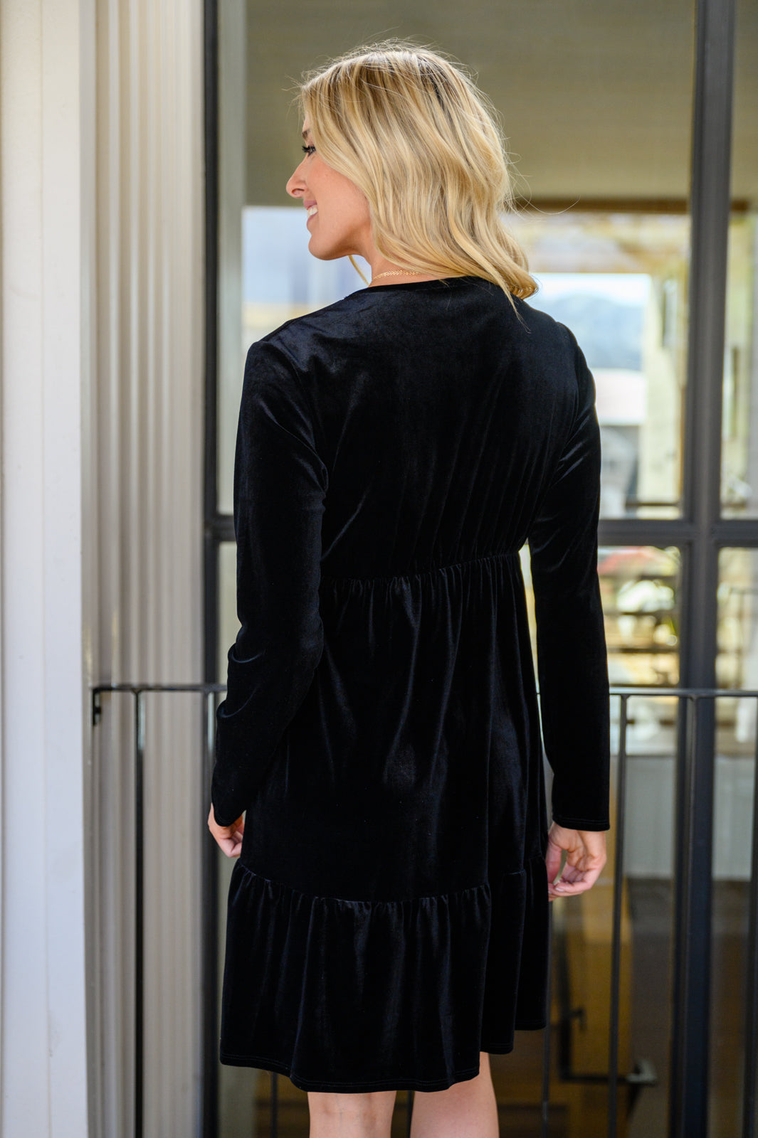 Jentsyn Velvet V-Neck Dress in Black - 12/1/2022