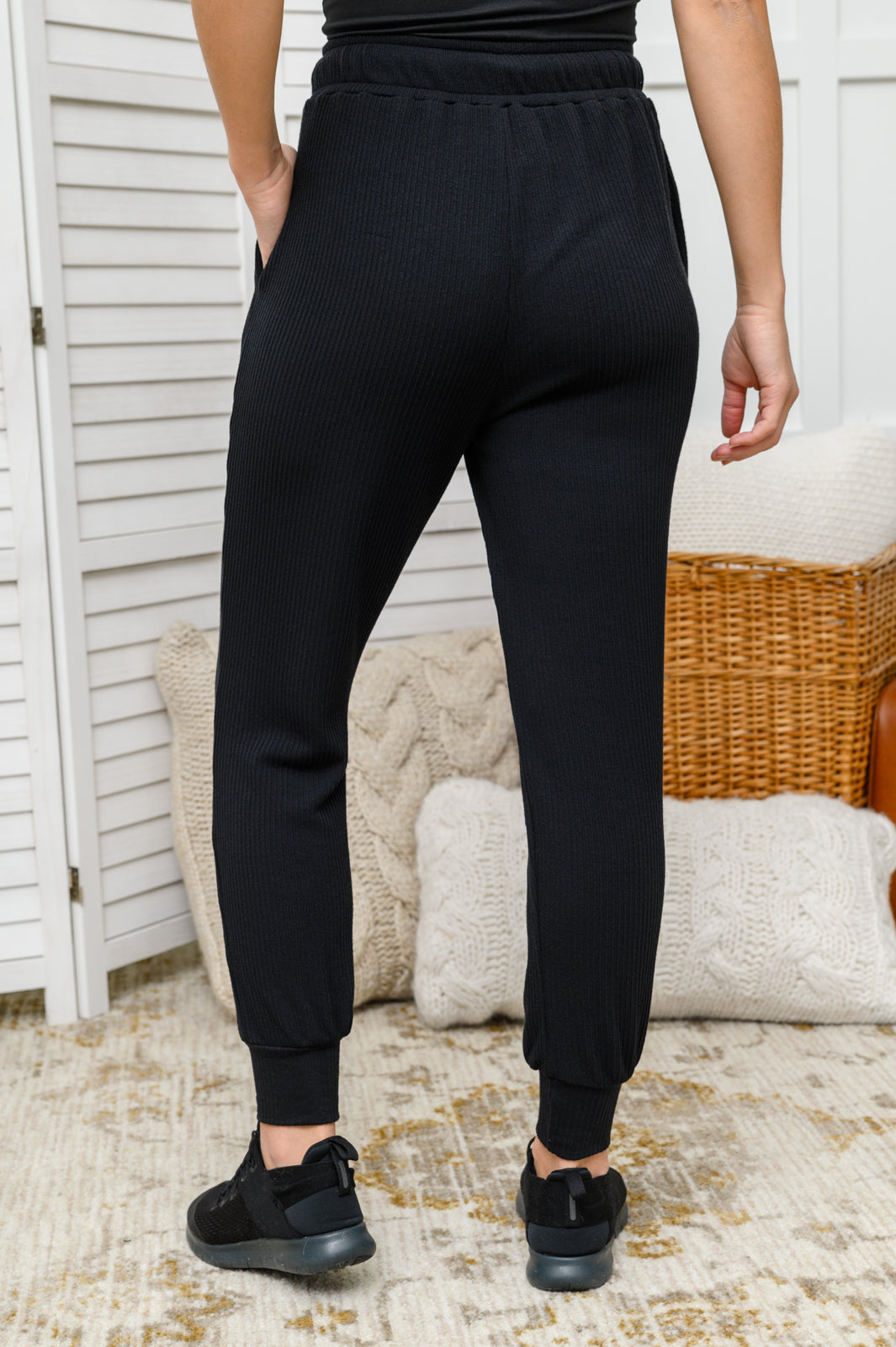 Kat High Waisted Textured Knit Joggers in Black - 12/13/2022