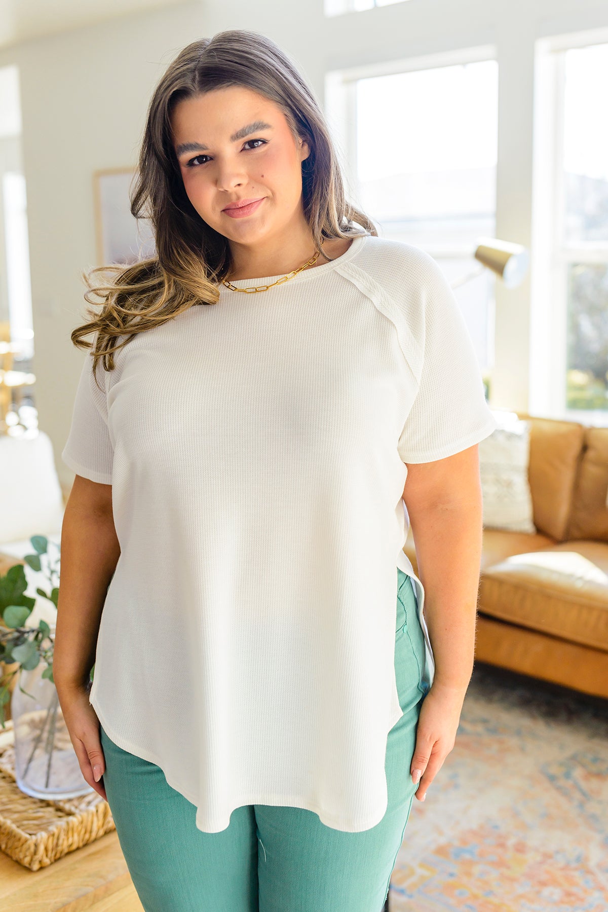 Kathleen Waffle Knit Top in Ivory - 4/4/2023