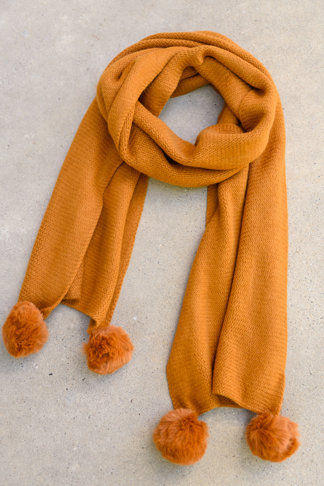 Knitted Fuzzy Pom Pom Scarf In Ginger - 11/1/2022