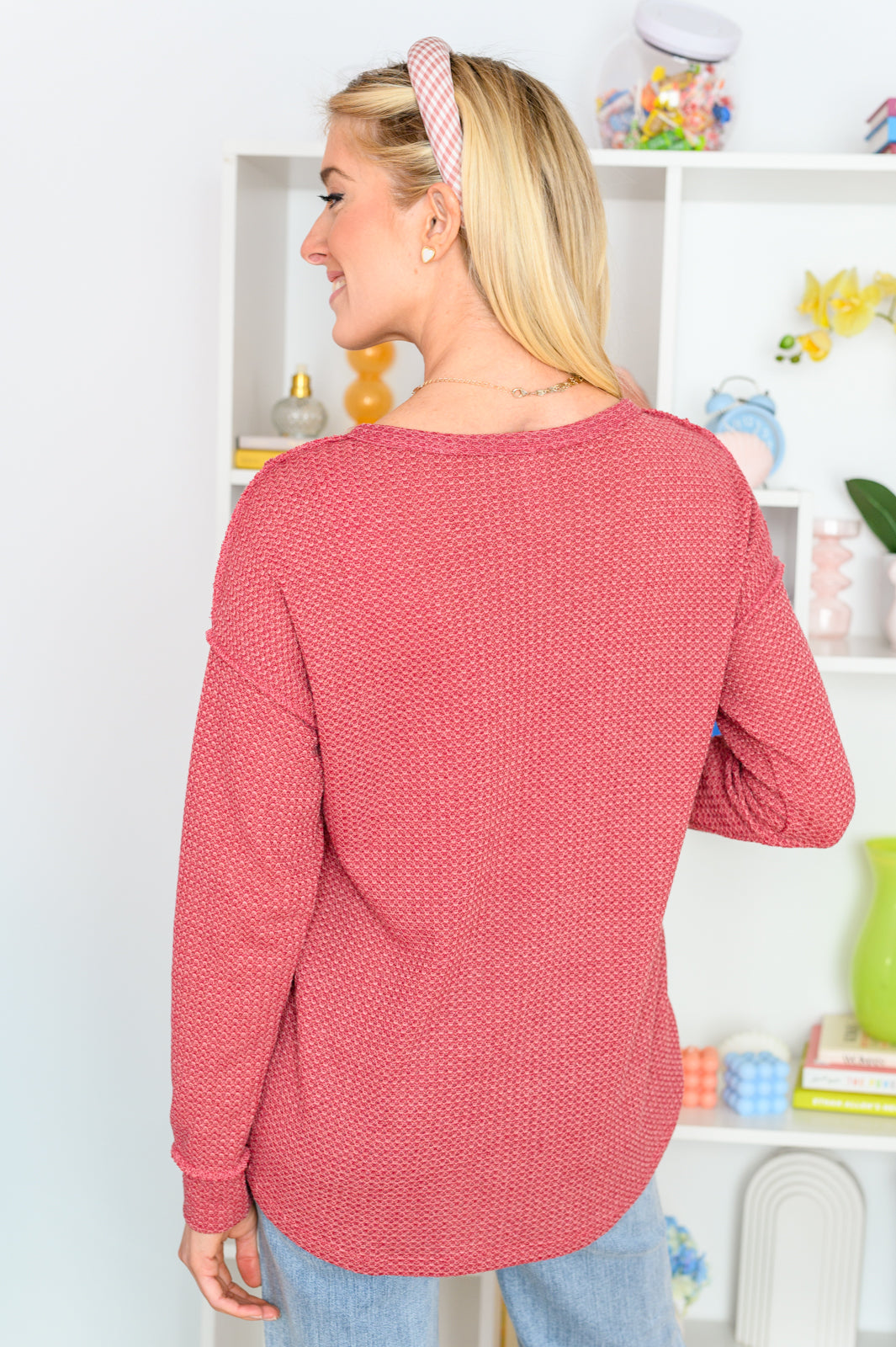 Lean Into Something Cozy Waffle Knit Top in Marsala - 1/17/2023