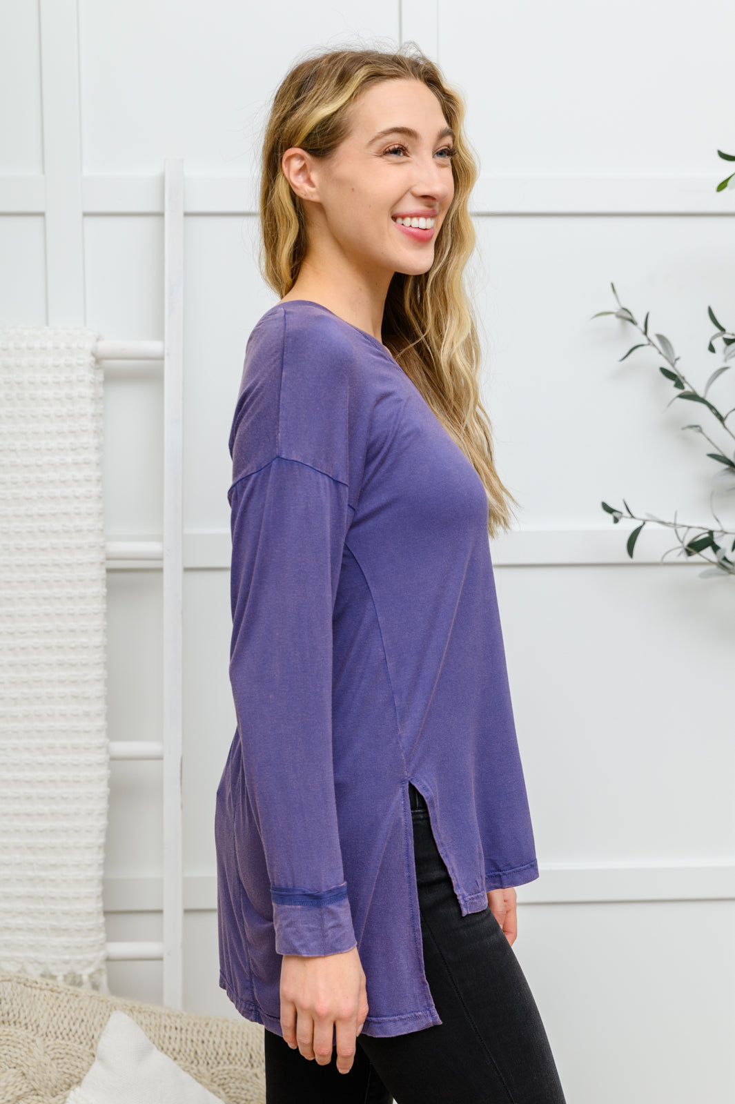 Long Sleeve Knit Top With Pocket In Denim Blue - 11/28/2022