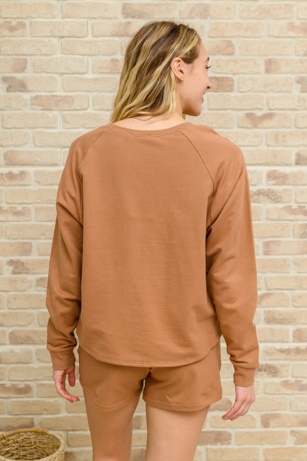 Long Sleeve Sweatshirt Top & Shorts Set In Camel - 11/23/2022