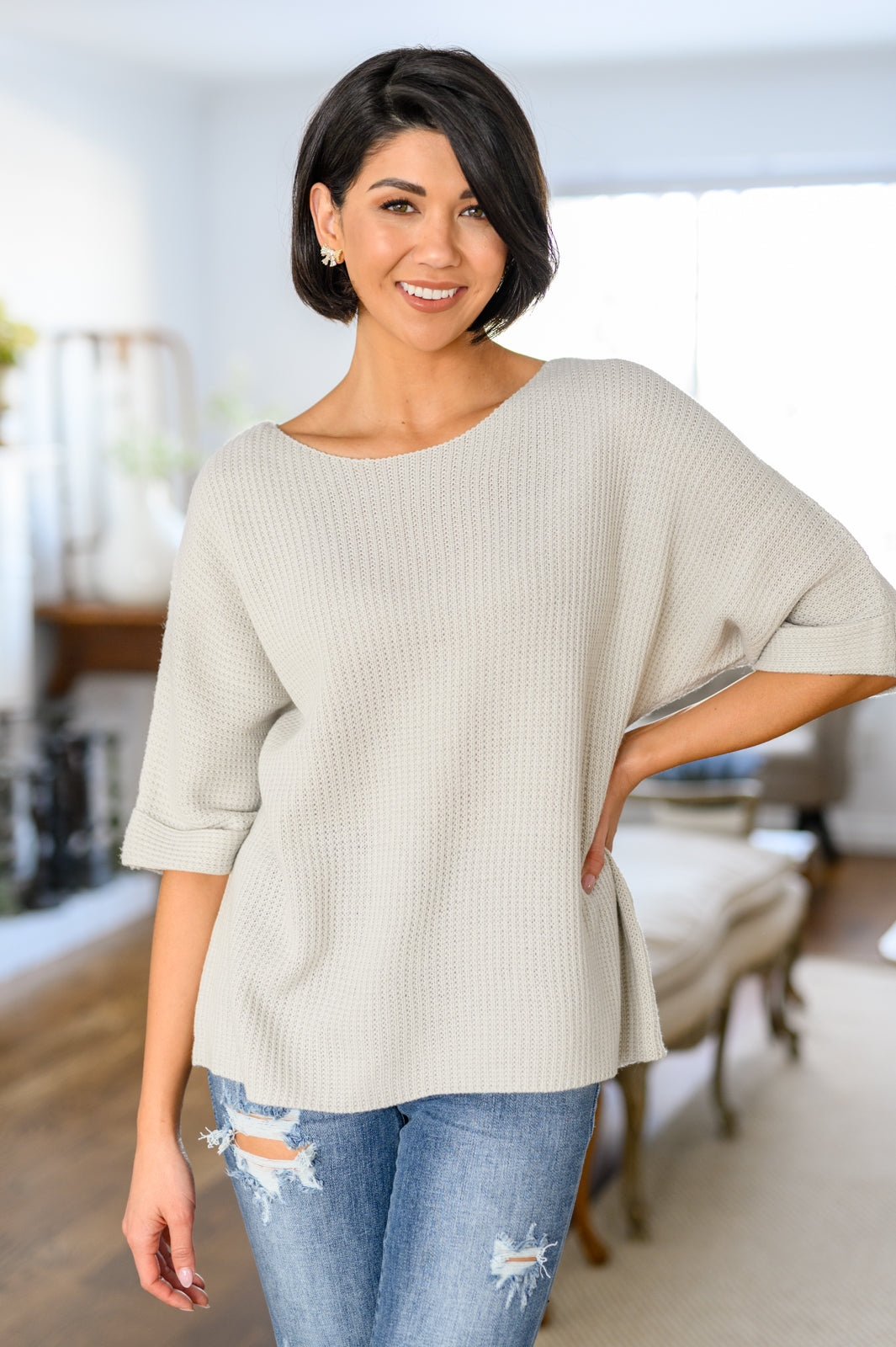 Lotta Love Knitted Sweater Top in Gray - 12/27/2022