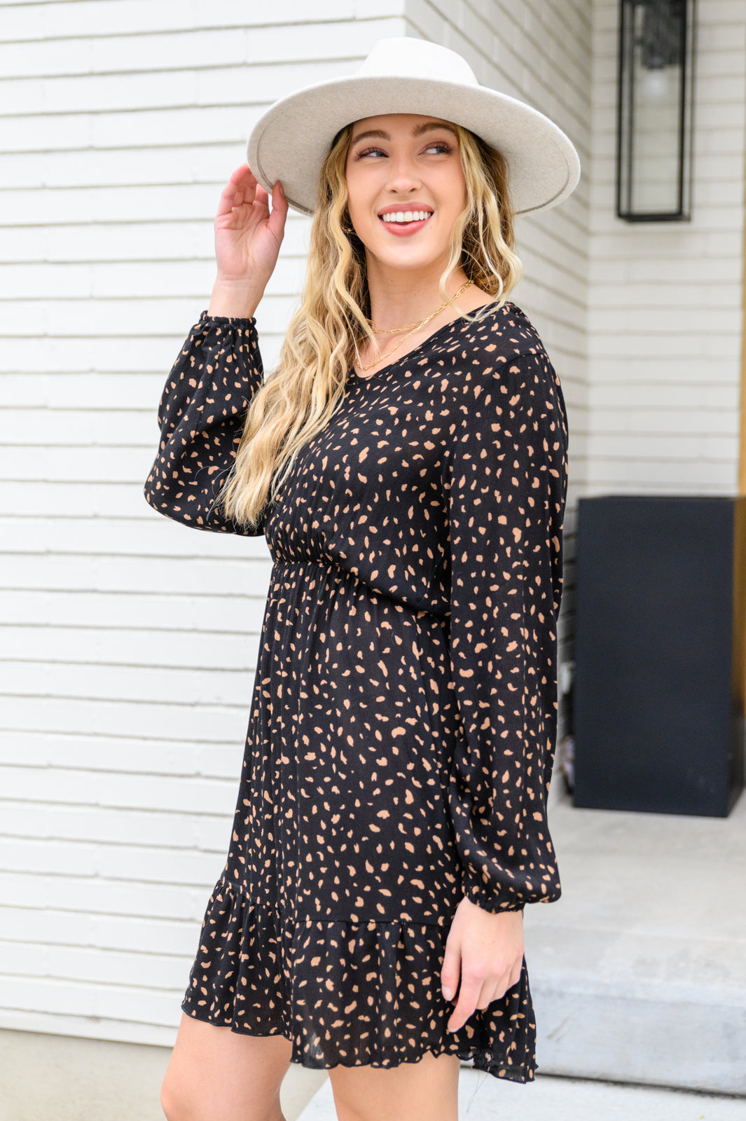 Make Your Happiness Long Sleeve Dress in Black - 12/20/2022