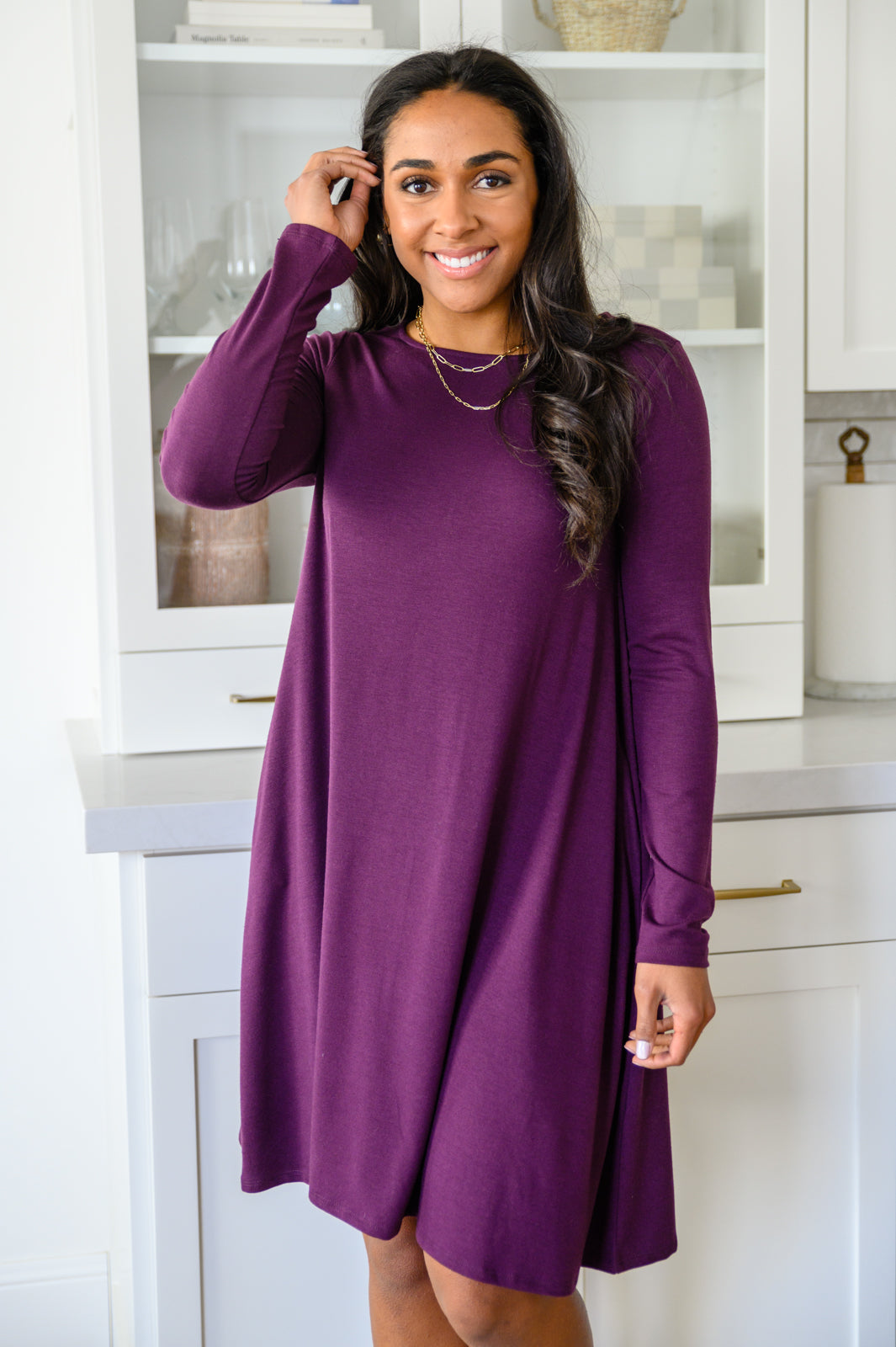 Most Reliable Long Sleeve Knit Dress In Plum - 12/8/2022