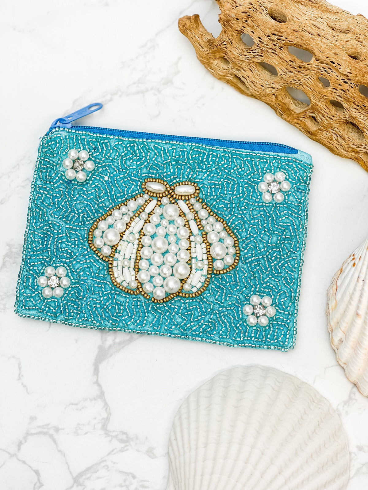 PREORDER: Pearl Shell Beaded Zip Pouches in Three Colors