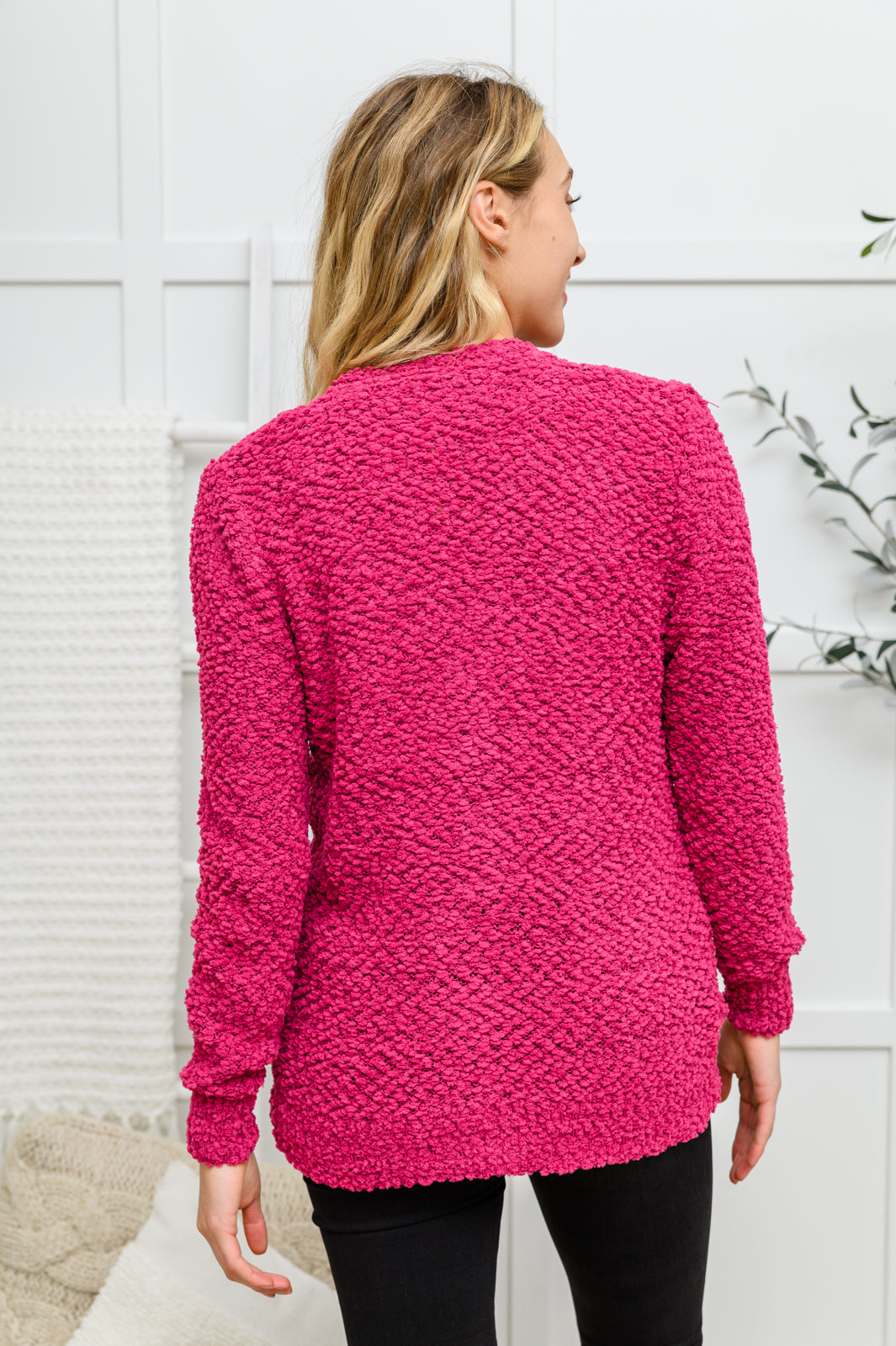 Popcorn Knit Cardigan In Magenta - 11/28/2022