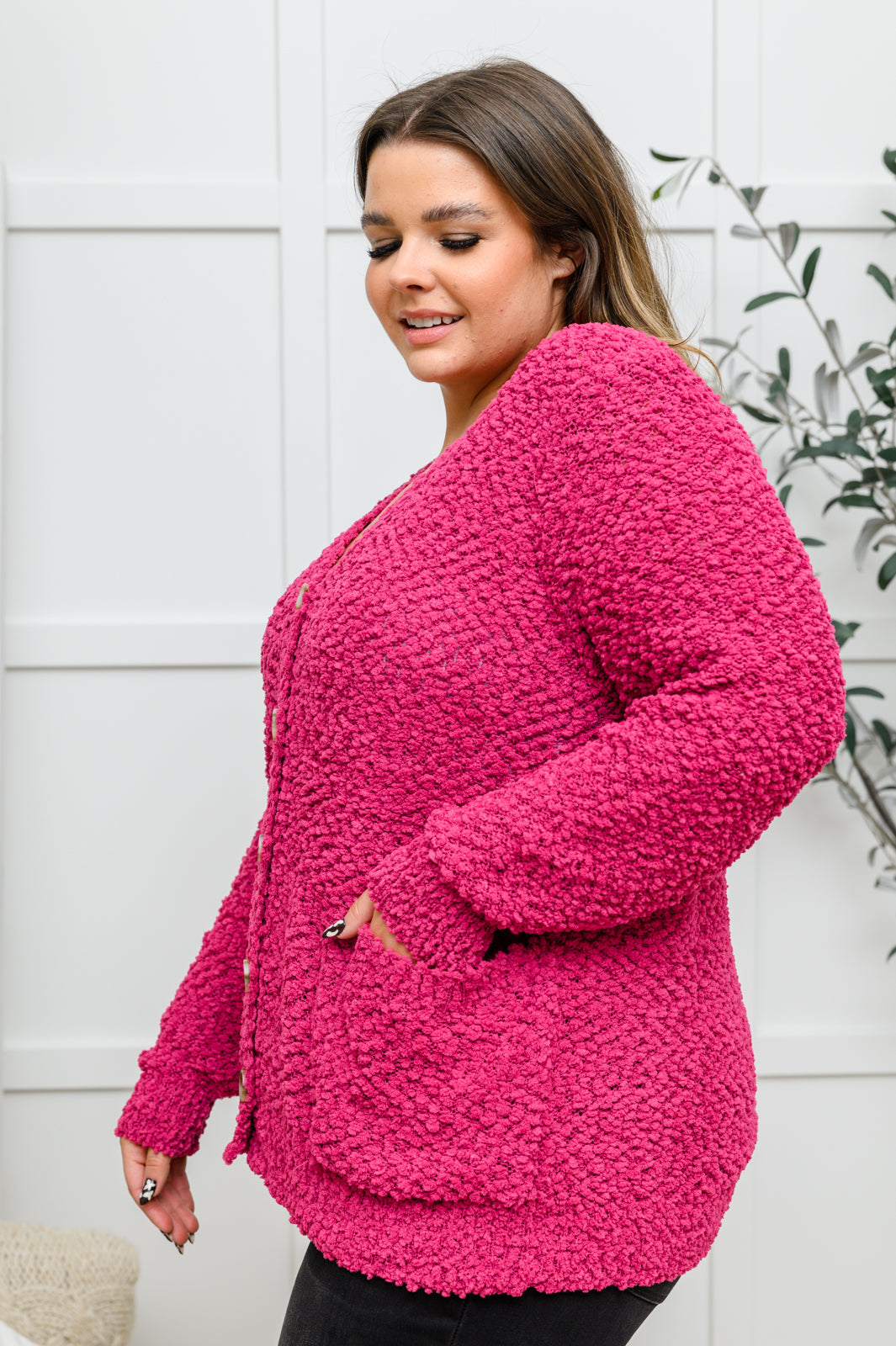 Popcorn Knit Cardigan In Magenta - 11/28/2022