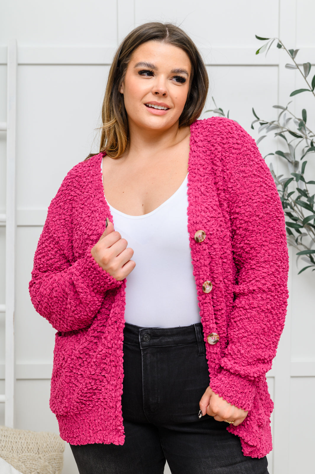 Popcorn Knit Cardigan In Magenta - 11/28/2022