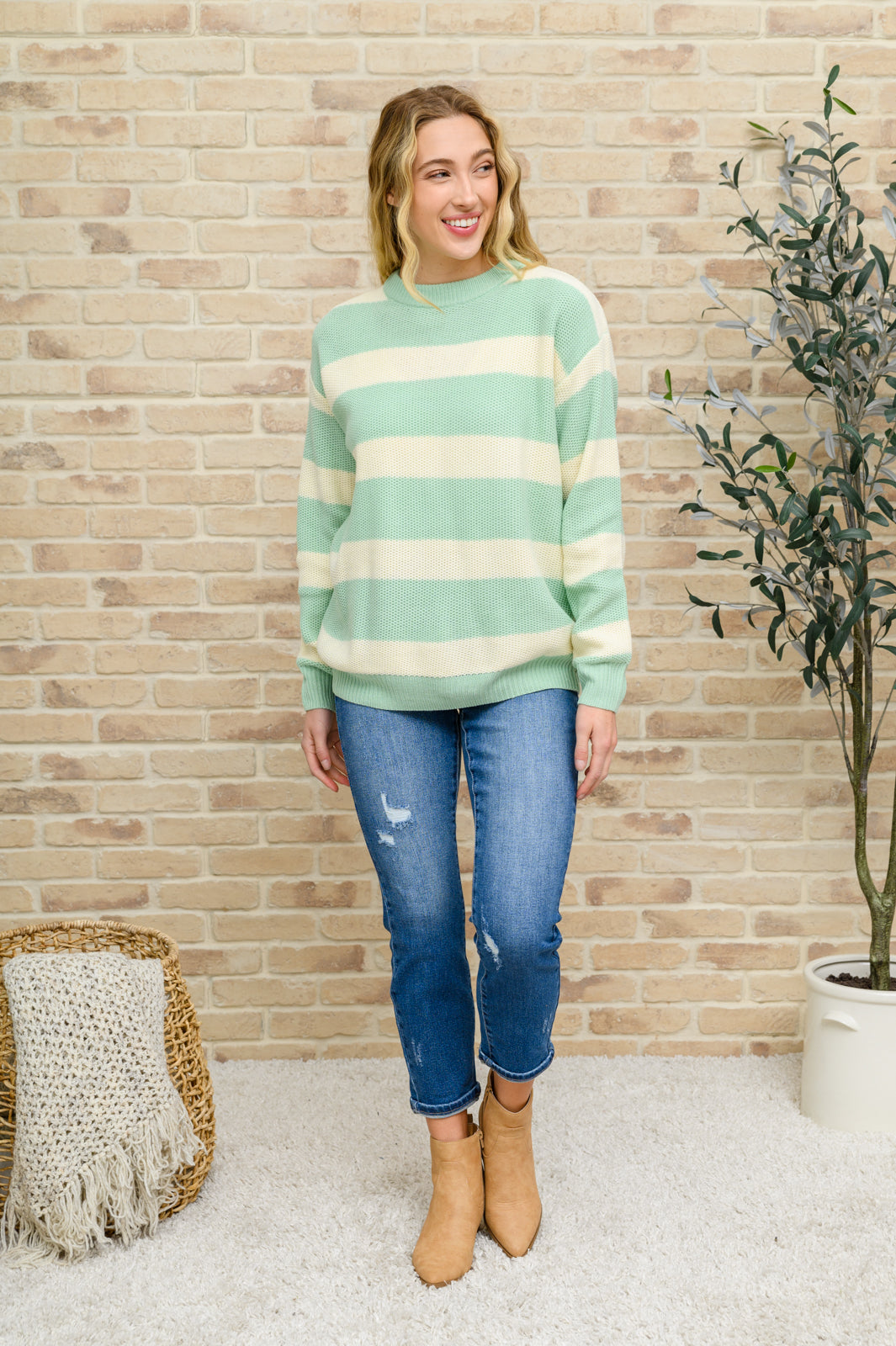 Striped Top In Sage - 11/21/2022