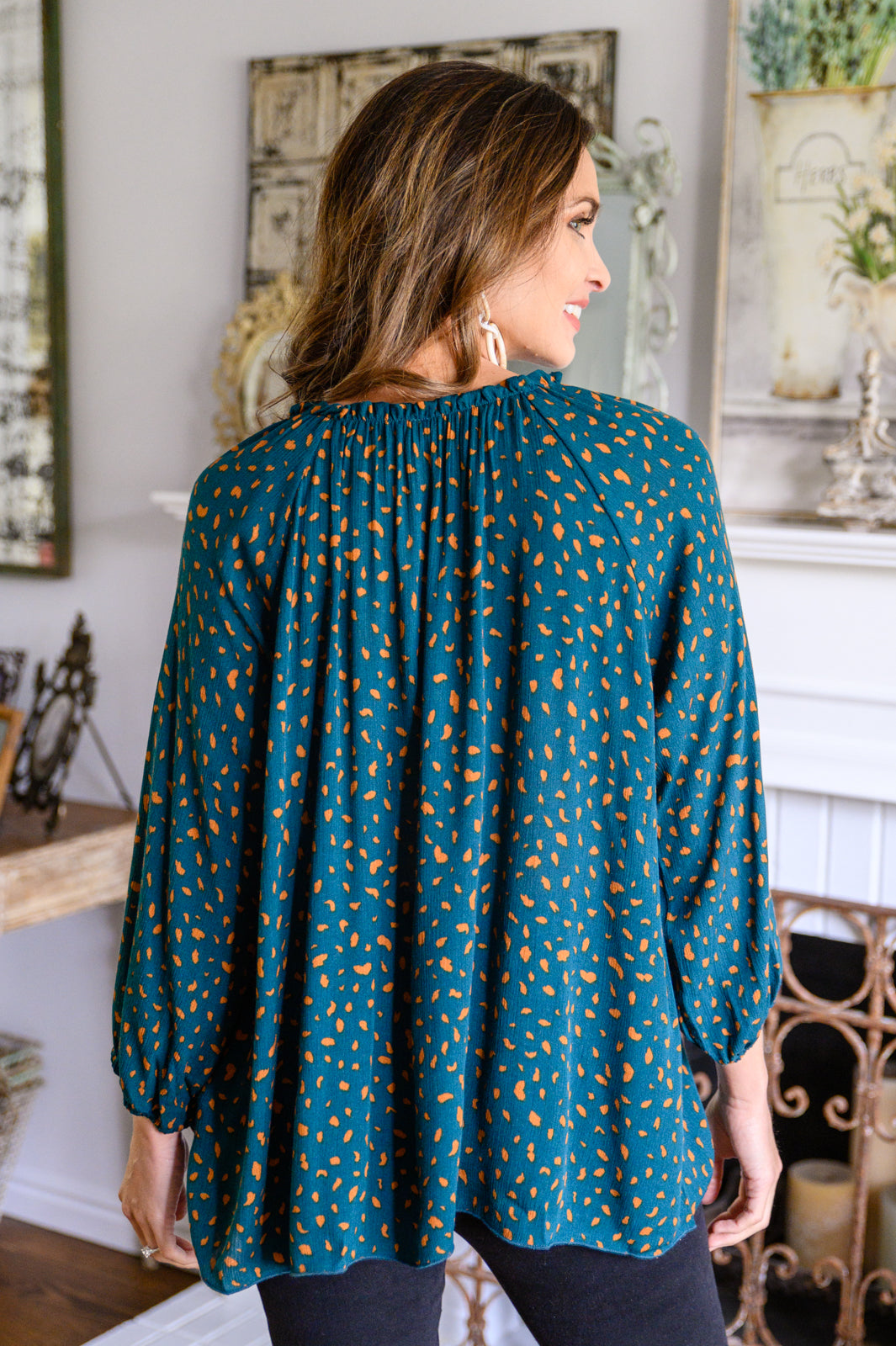 The Time Is Now Spotted Blouse In Teal - 11/17/2022