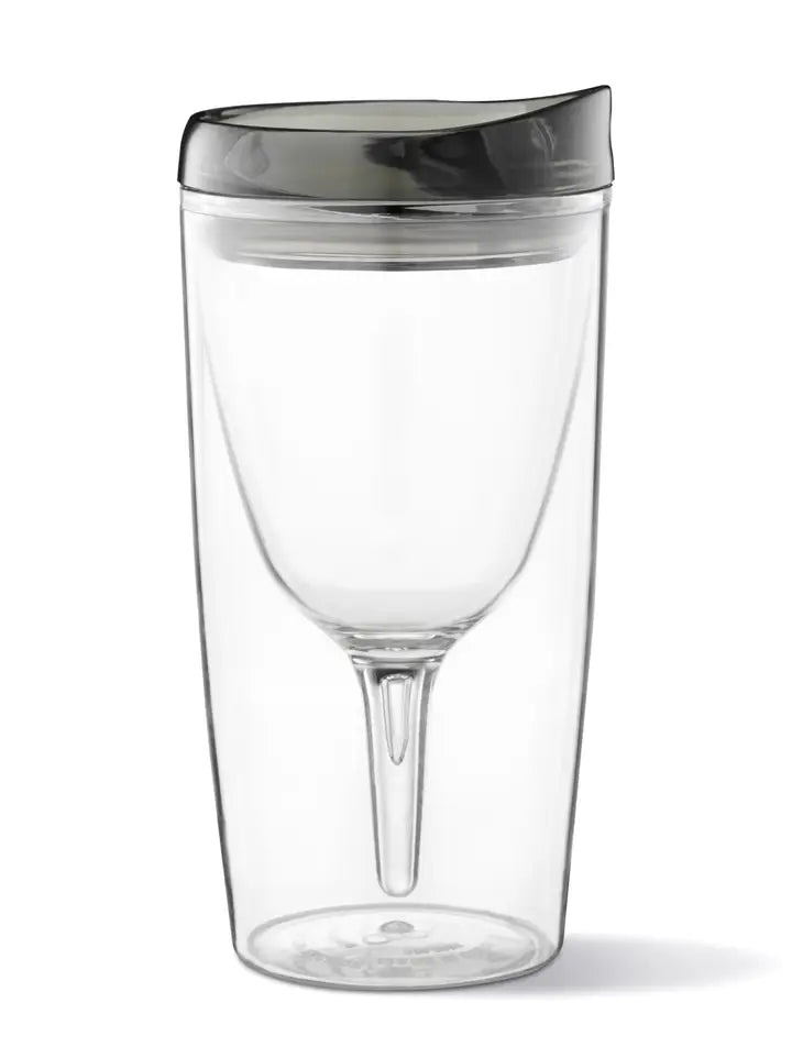 Portable Wine Cup with Acrylic Lid in Black - RTS
