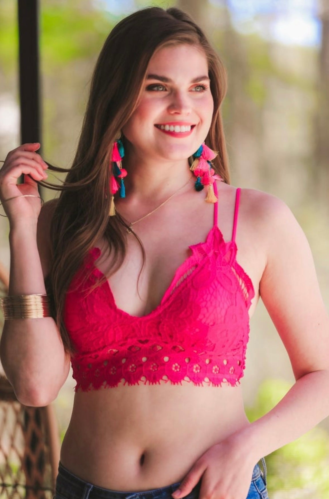 Ella Lace Scalloped Bralette in Hot Pink - RTS
