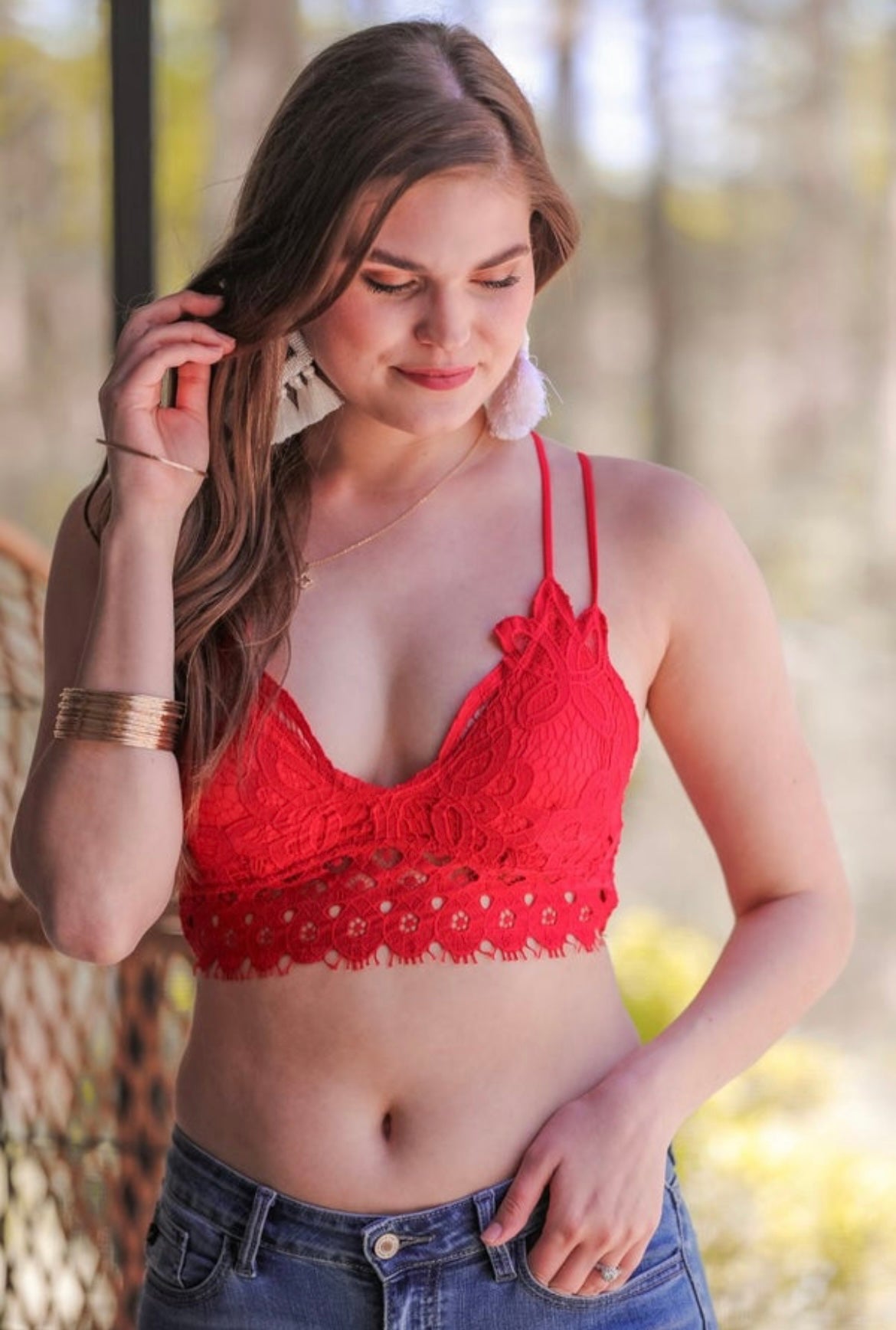 Ella Lace Scalloped Bralette in Red - RTS